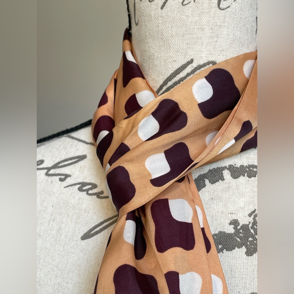 VTG Patterned Long Retro Scarf Tan Brown White 60s Fashion Neck Mod Op Art